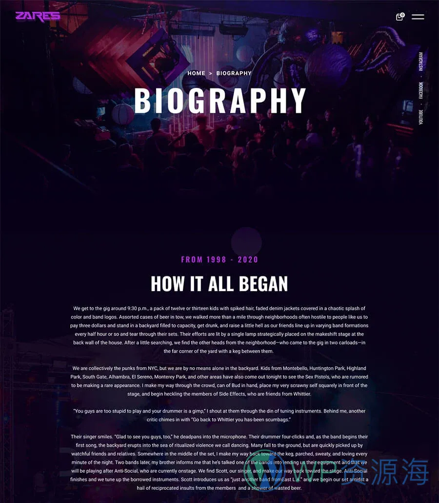 音乐乐队Elementor网站模板_一键导入快速建站插图5-WP资源海 Zares Biography Page