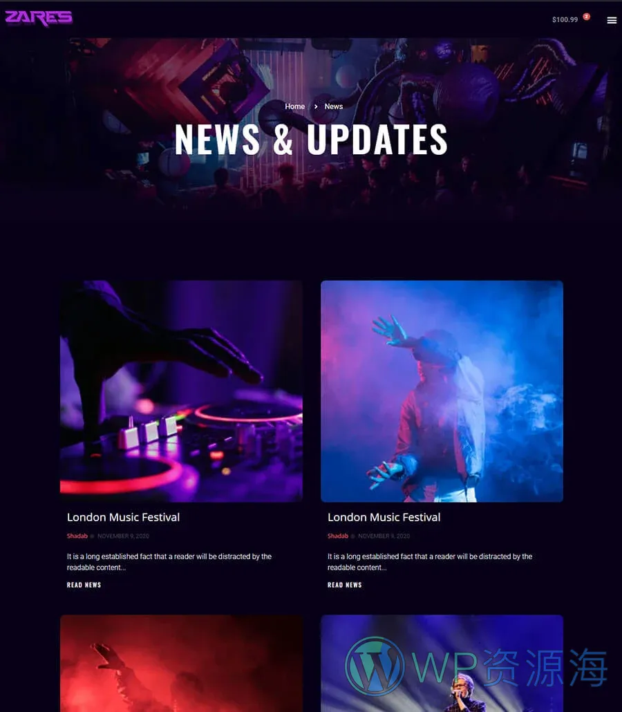 音乐乐队Elementor网站模板_一键导入快速建站插图6-WP资源海 Zares News Page
