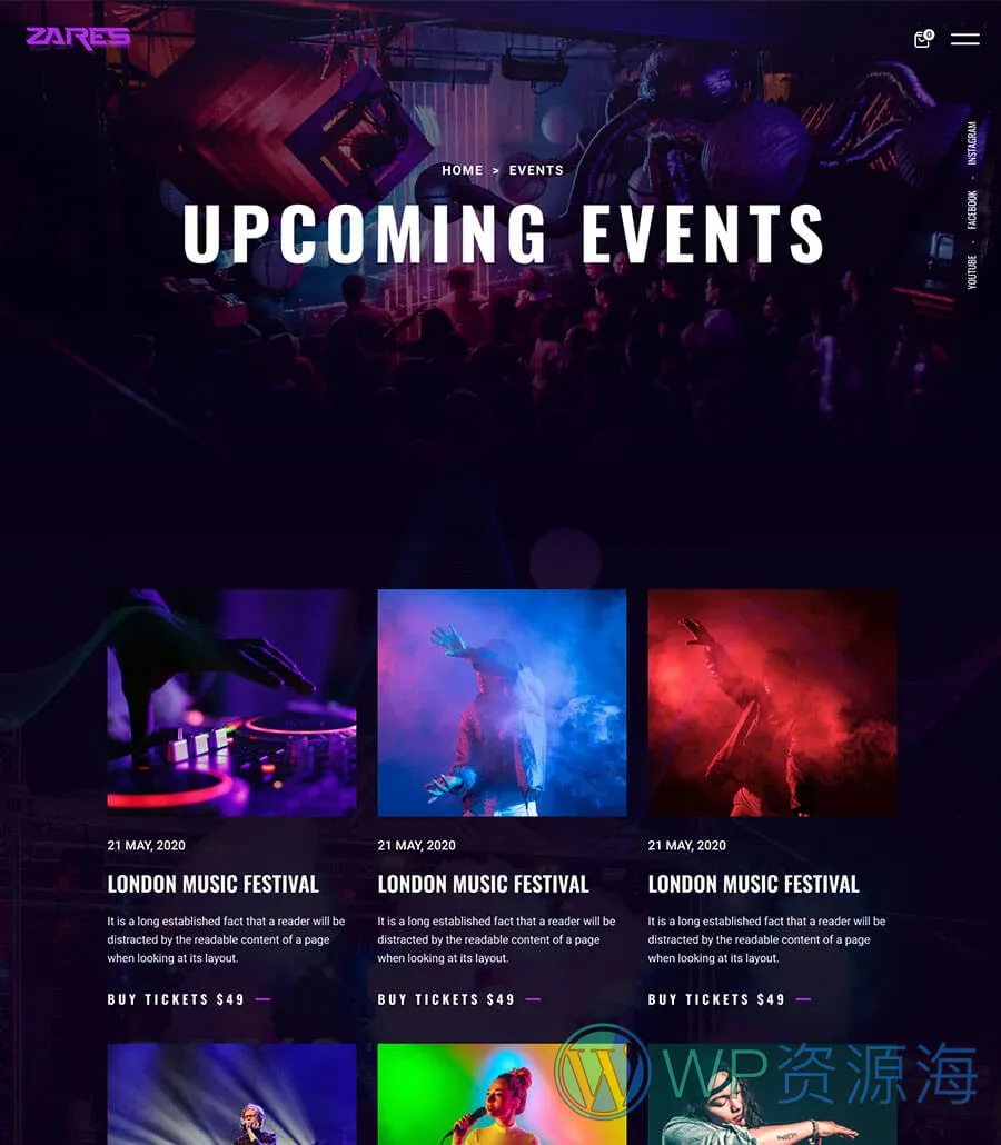 音乐乐队Elementor网站模板_一键导入快速建站插图7-WP资源海 Zares Events Page