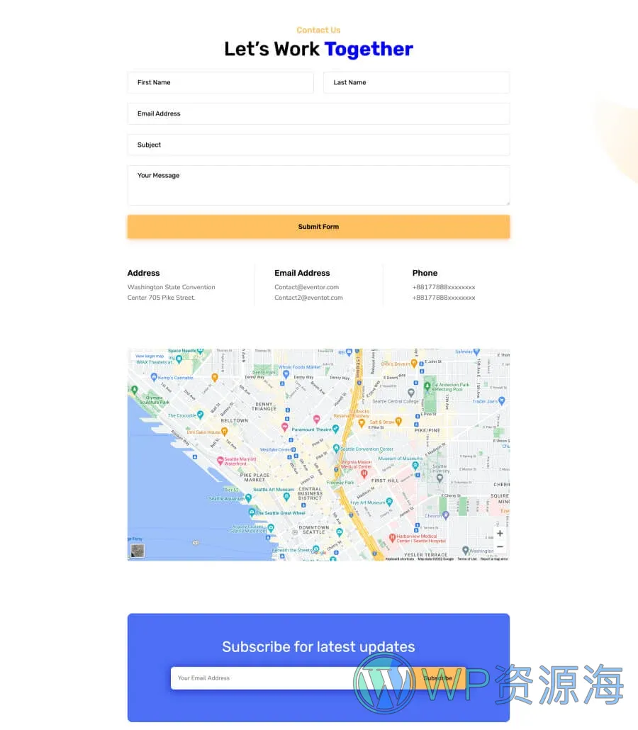 EvenTor Contact Page For Gutenberg