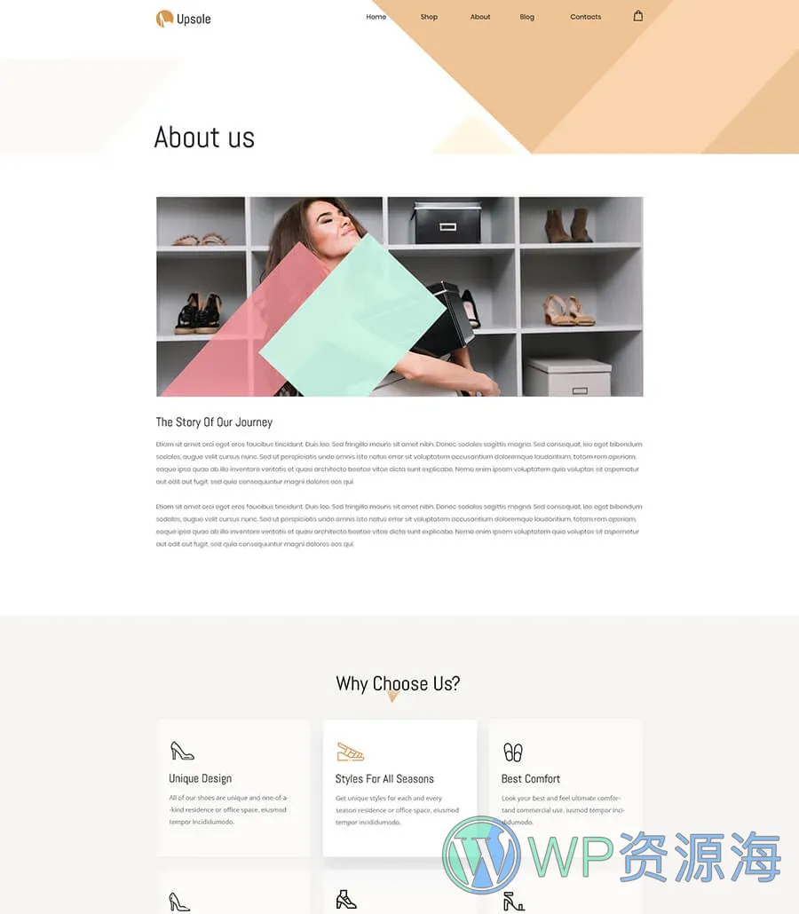 WooCommerce 鞋店Elementor网站模板_一键导入快速建站插图3-WP资源海 Upsole About Page
