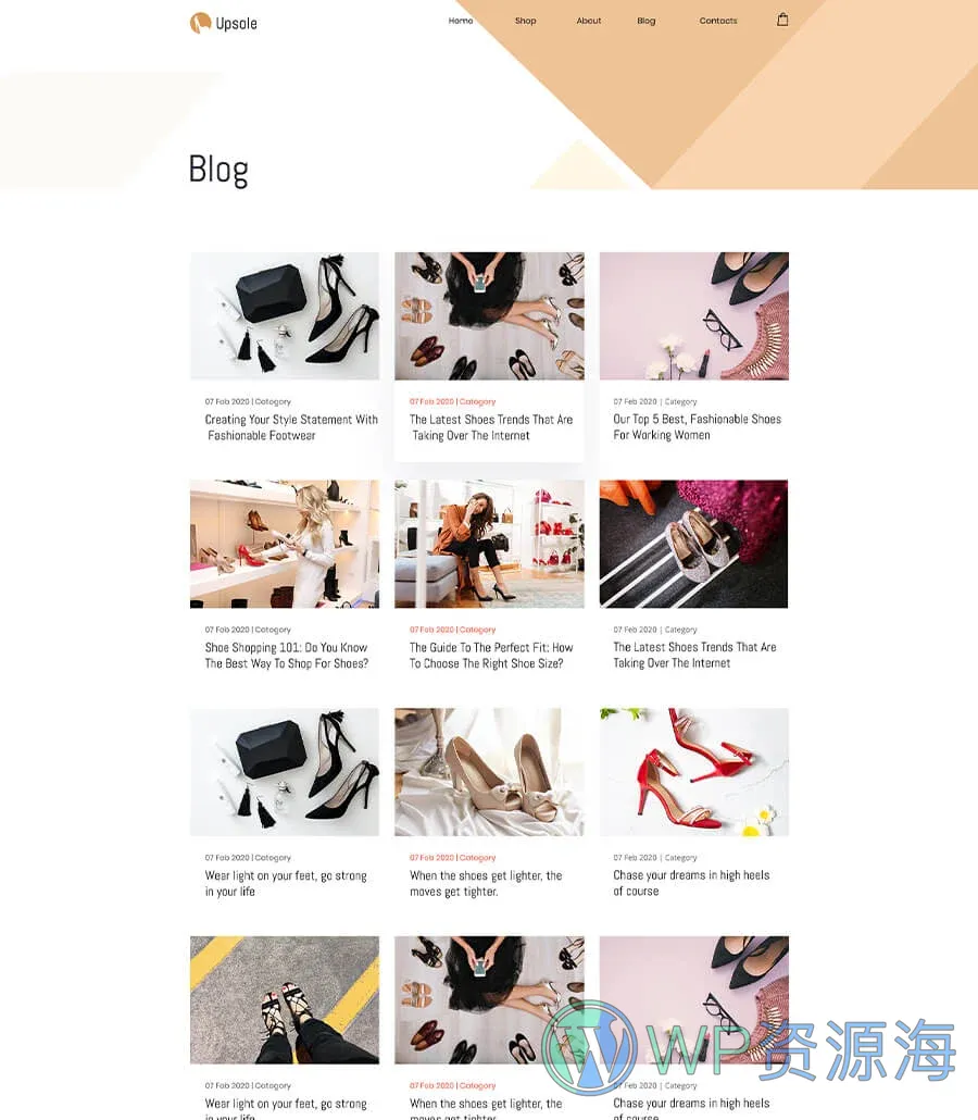 WooCommerce 鞋店Elementor网站模板_一键导入快速建站插图5-WP资源海 Upsole Blog Page
