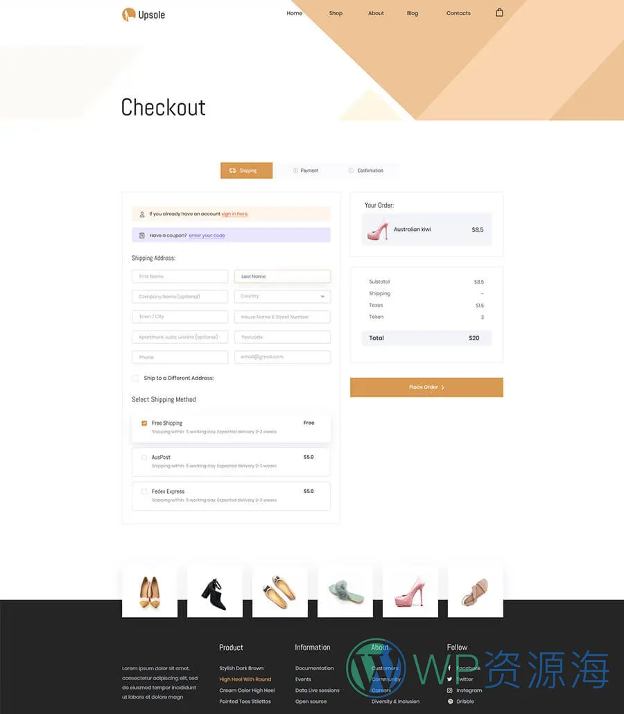 WooCommerce 鞋店Elementor网站模板_一键导入快速建站插图8-WP资源海 Upsole Checkout Page