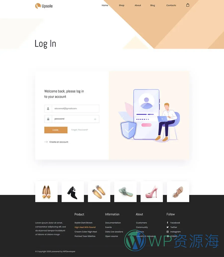 WooCommerce 鞋店Elementor网站模板_一键导入快速建站插图10-WP资源海 Upsole Login Page