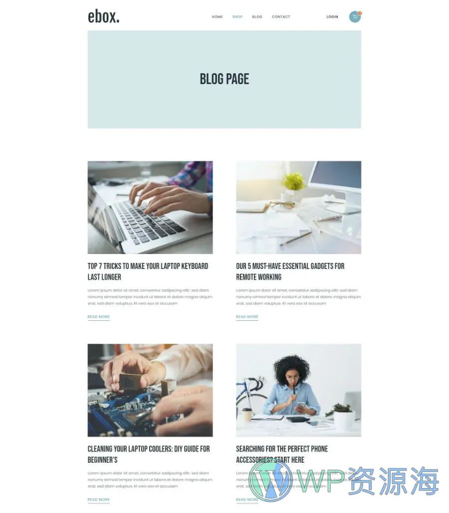 电子商城Elementor网站模板_一键导入快速建站插图4-WP资源海 Ebox Blog Page