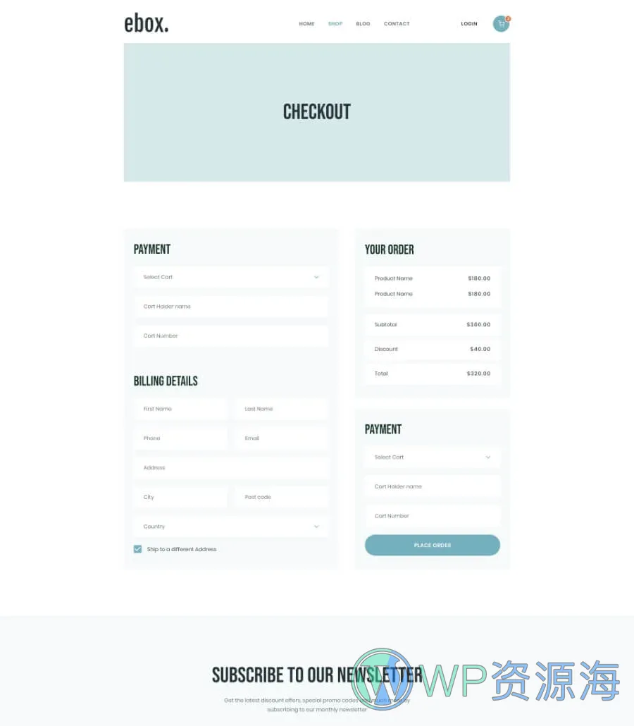 电子商城Elementor网站模板_一键导入快速建站插图7-WP资源海 Ebox Checkout Page