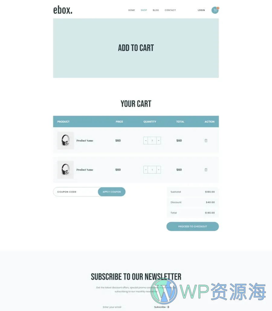 电子商城Elementor网站模板_一键导入快速建站插图6-WP资源海 Ebox Cart Page