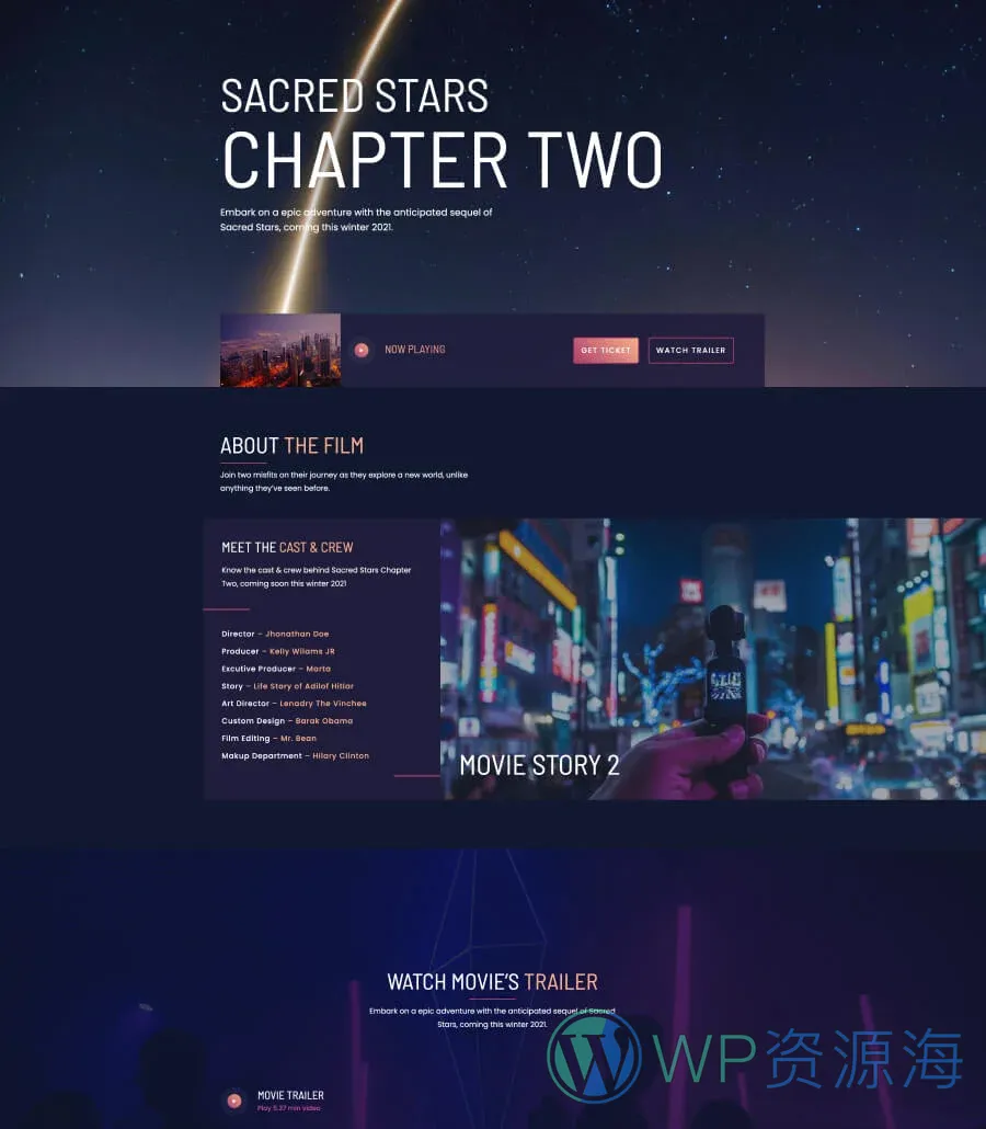 电影工作室Gutenberg网站模板_一键导入快速建站插图1-WP资源海 Movie Box Home Page For Gutenberg