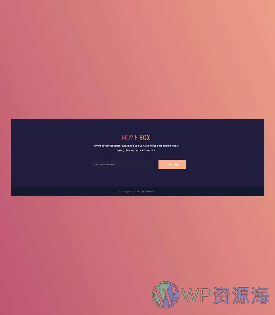 电影工作室Gutenberg网站模板_一键导入快速建站插图5-WP资源海 Movie Box Footer Section For Gutenberg
