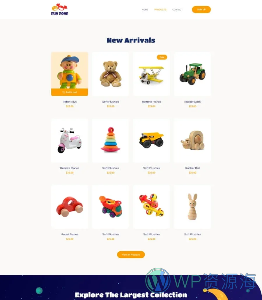 玩具店 WooCommerceElementor网站模板_一键导入快速建站插图5-WP资源海 Fun Zone Products Page