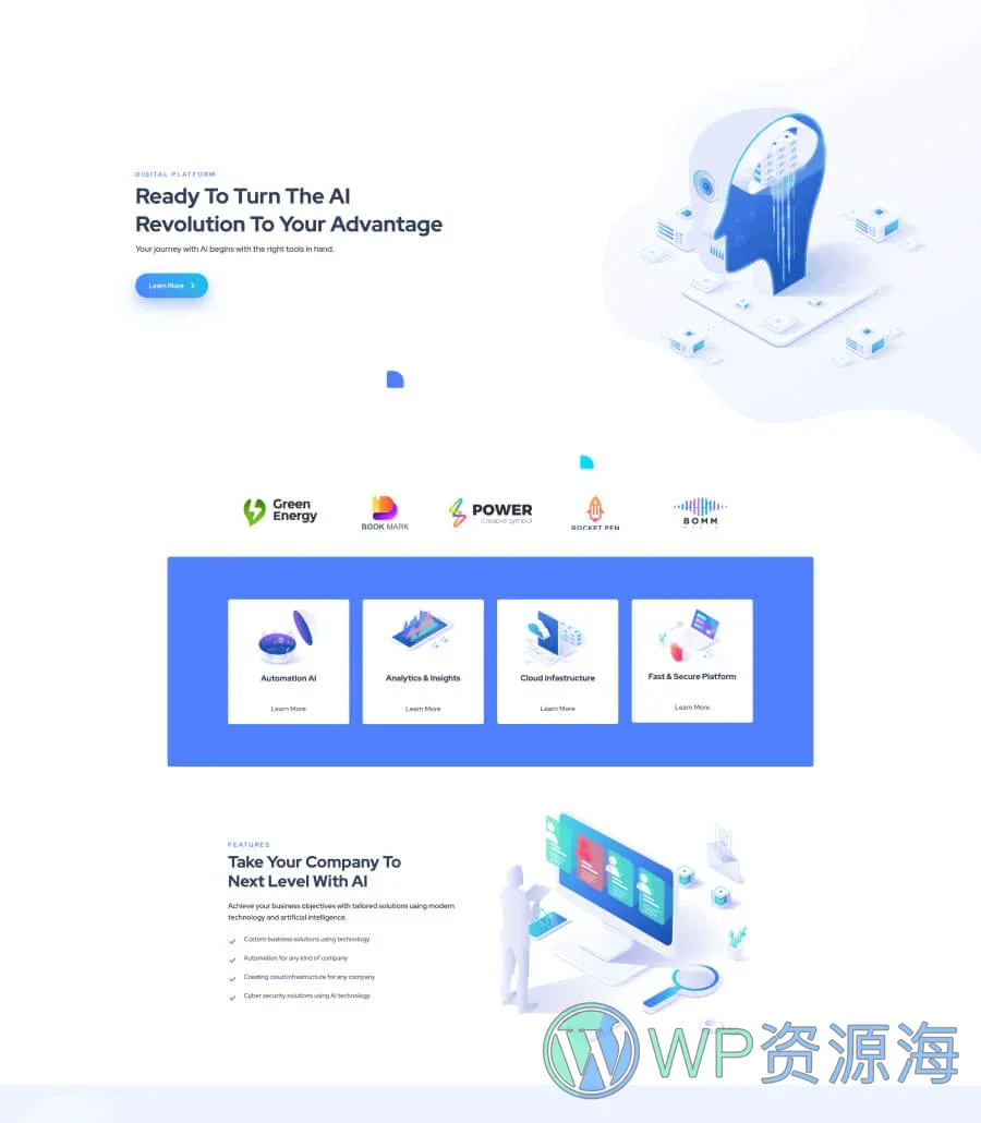 AI 初创Gutenberg网站模板_一键导入快速建站插图1-WP资源海 NeoBot Home Page For Gutenberg