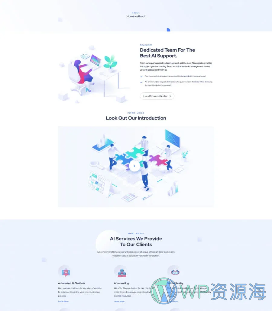 AI 初创Gutenberg网站模板_一键导入快速建站插图2-WP资源海 NeoBot About Page For Gutenberg