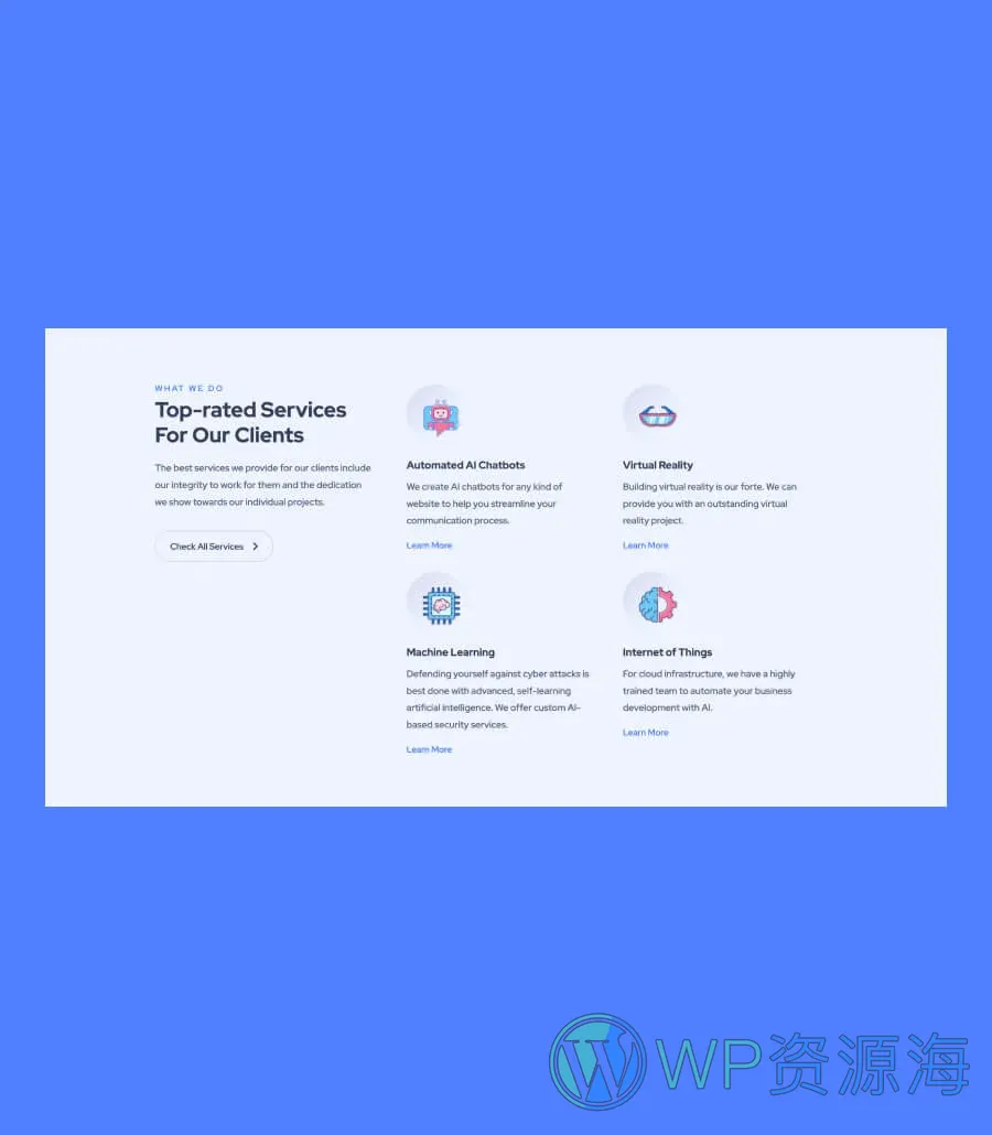 AI 初创Gutenberg网站模板_一键导入快速建站插图7-WP资源海 NeoBot Services Section For Gutenberg