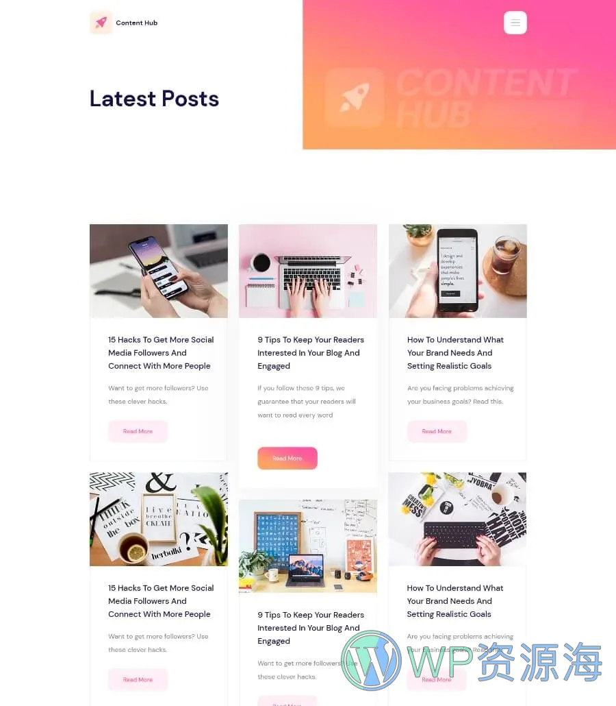 内容中心 – 内容营销Elementor网站模板_一键导入快速建站插图4-WP资源海 Content Hub Blog Page