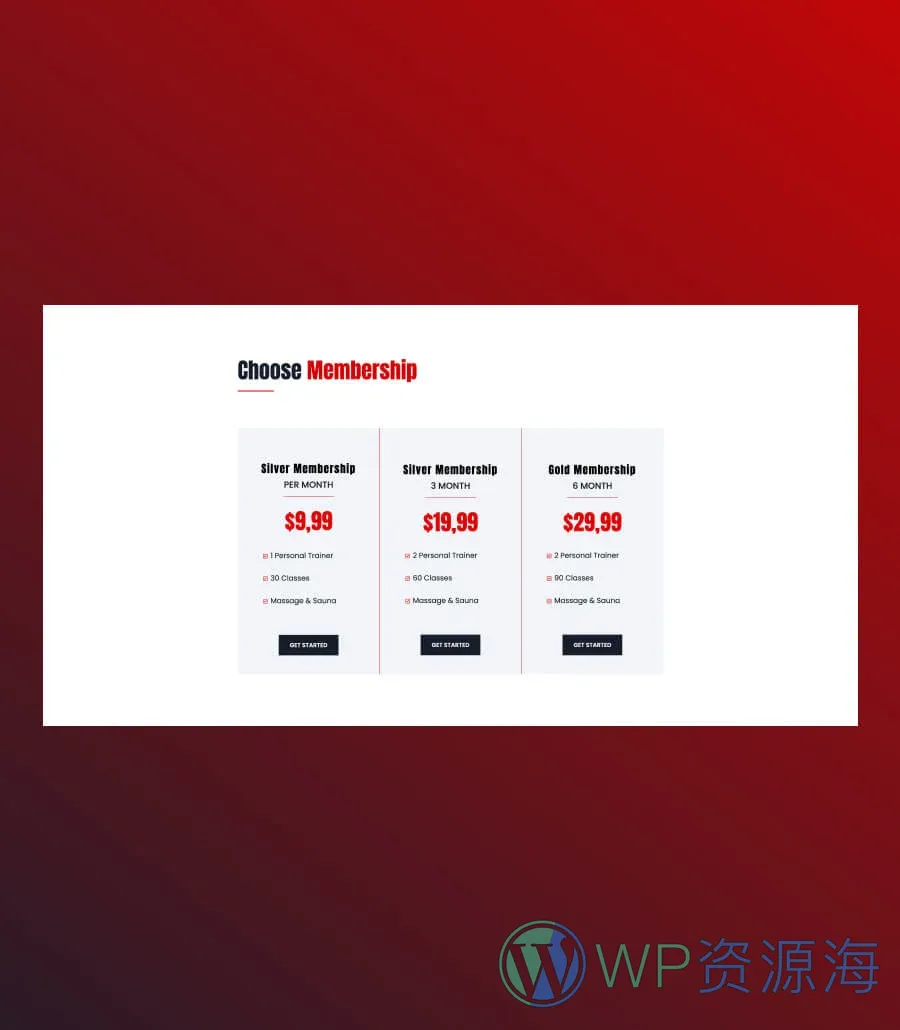 极简健身Gutenberg网站模板_一键导入快速建站插图9-WP资源海 FitCut Pricing Section For Gutenberg