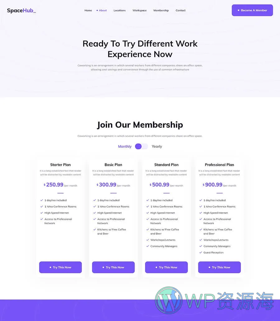 共享办公空间Elementor网站模板_一键导入快速建站插图7-WP资源海 Space Hub Membership Page
