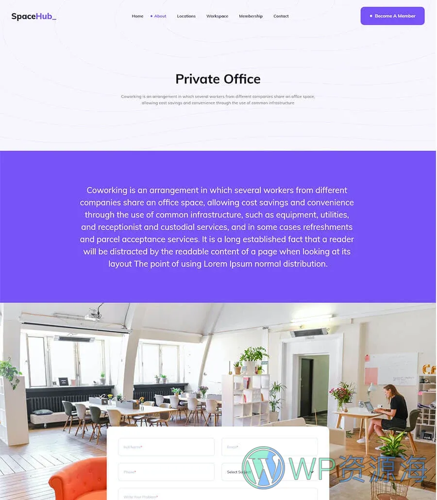 共享办公空间Elementor网站模板_一键导入快速建站插图6-WP资源海 Space Hub Workspace Details Page