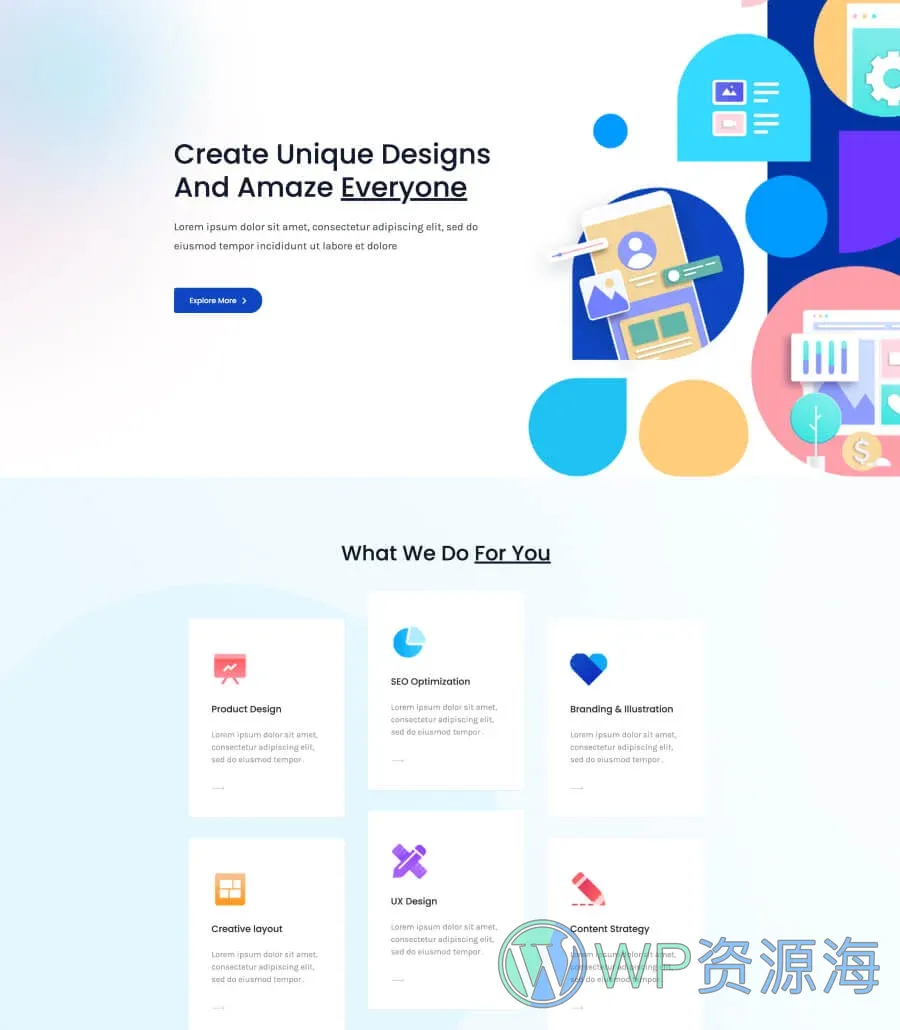 设计工作室Gutenberg网站模板_一键导入快速建站插图1-WP资源海 Creative Hub Home Page For Gutenberg