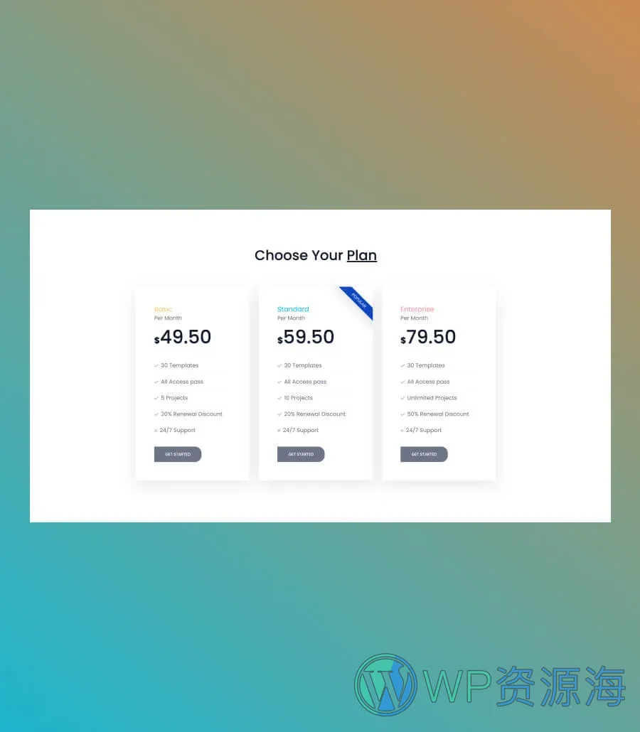 设计工作室Gutenberg网站模板_一键导入快速建站插图7-WP资源海 Creative Hub Pricing Section For Gutenberg