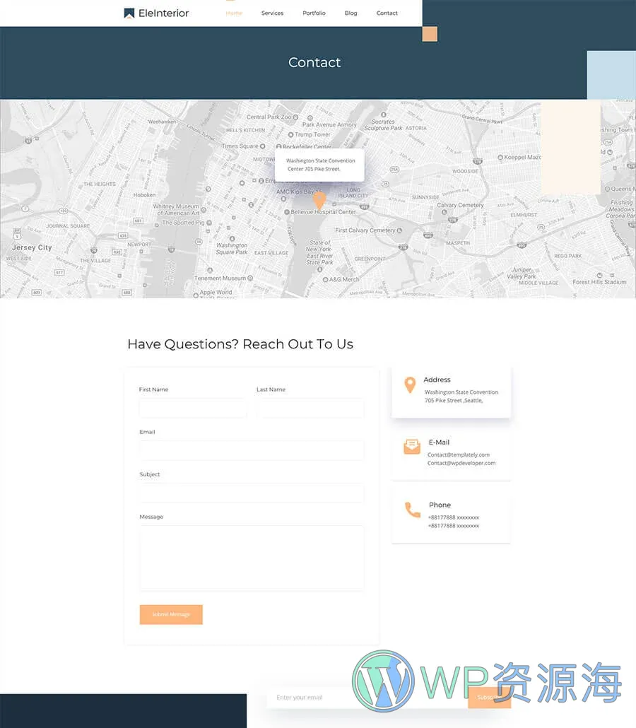 室内设计Elementor网站模板_一键导入快速建站插图4-WP资源海 EleInterior Contact Page