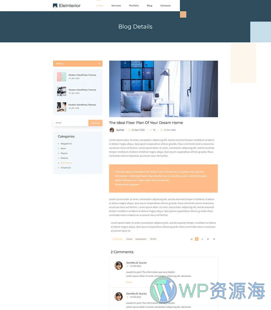 室内设计Elementor网站模板_一键导入快速建站插图6-WP资源海 EleInterior Blog Details Page