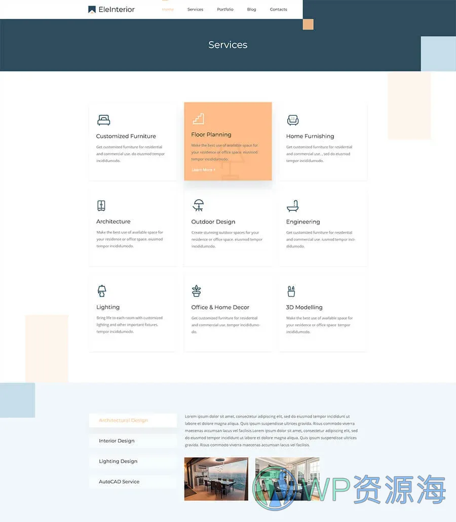 室内设计Elementor网站模板_一键导入快速建站插图8-WP资源海 EleInterior Services Page