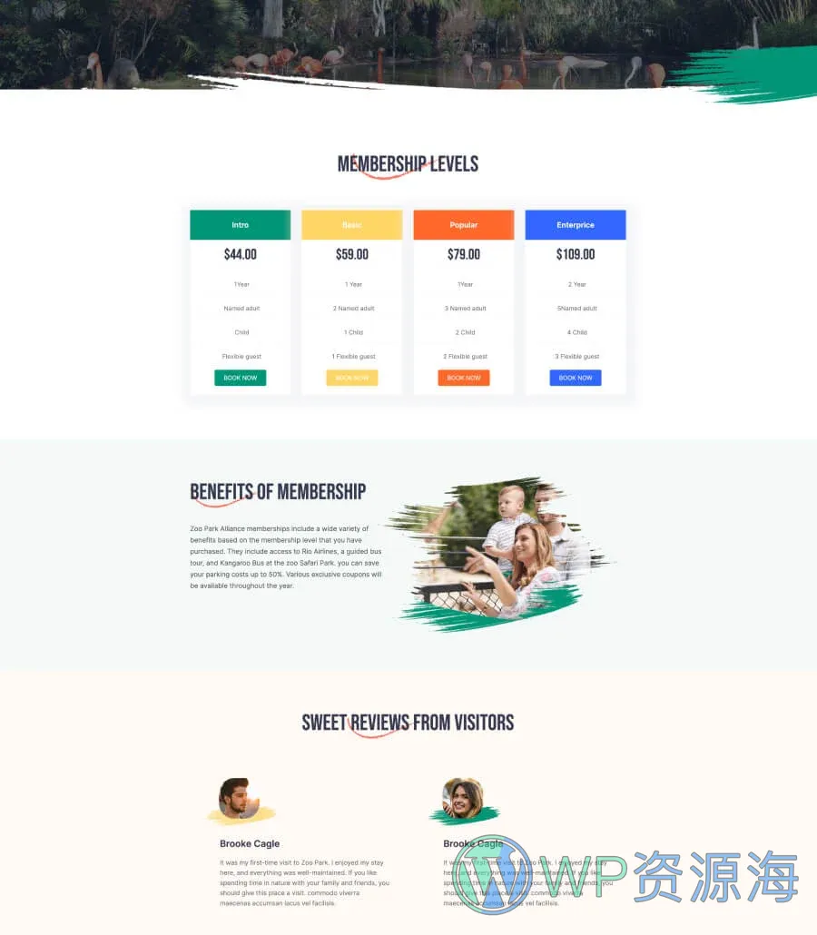 野生动物园 版Gutenberg网站模板_一键导入快速建站插图5-WP资源海 Zoo Park Membership Page For Gutenberg
