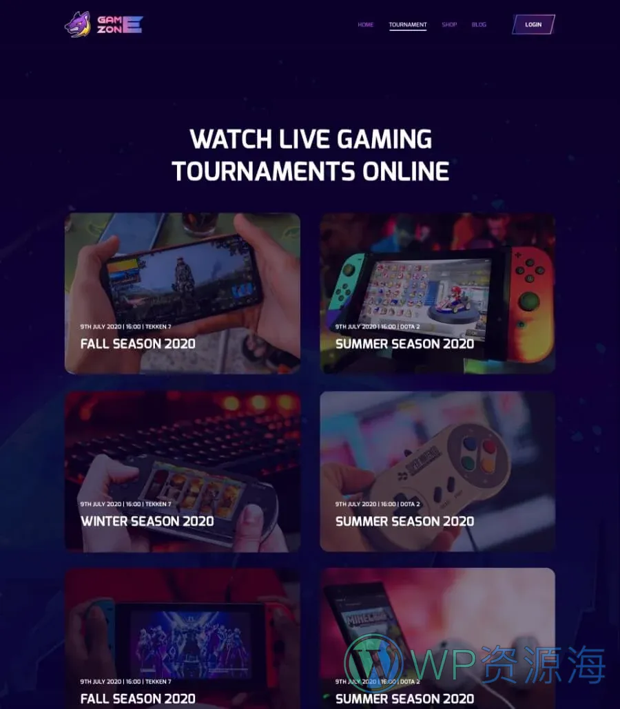 游戏Elementor网站模板_一键导入快速建站插图4-WP资源海 GameZone Tournaments Page
