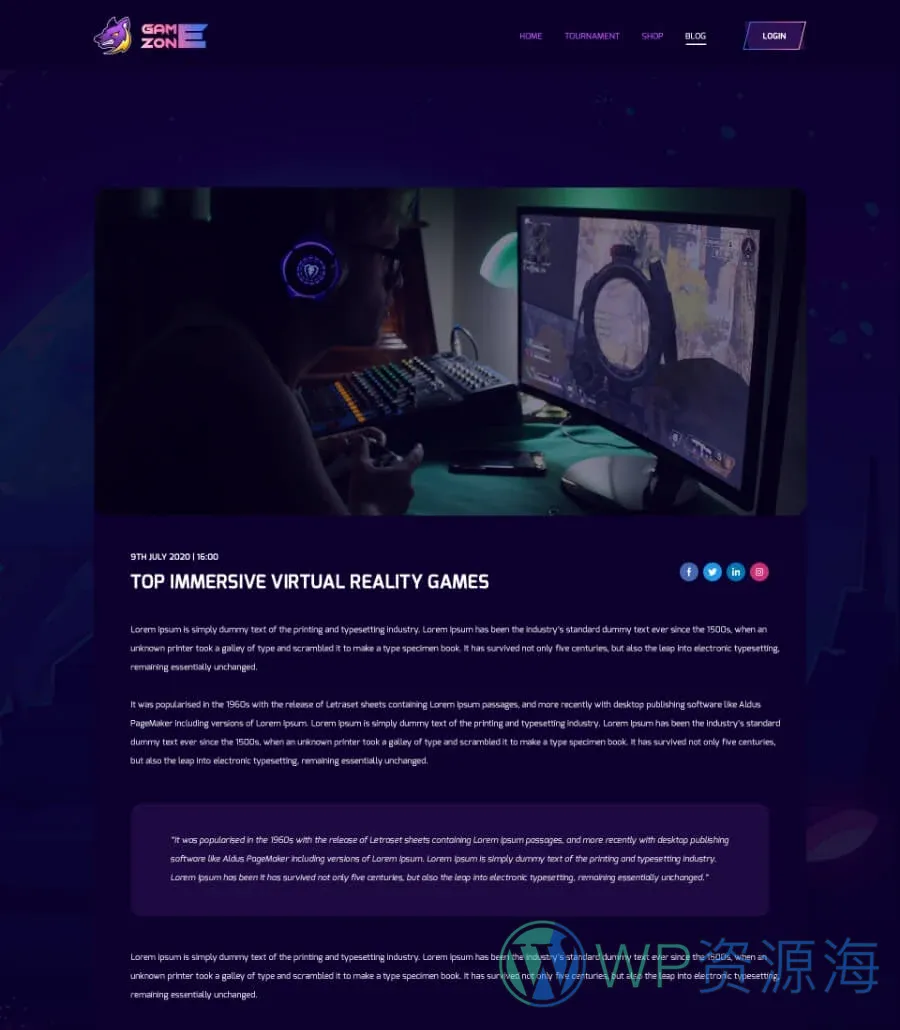 游戏Elementor网站模板_一键导入快速建站插图3-WP资源海 GameZone Blog Details Page