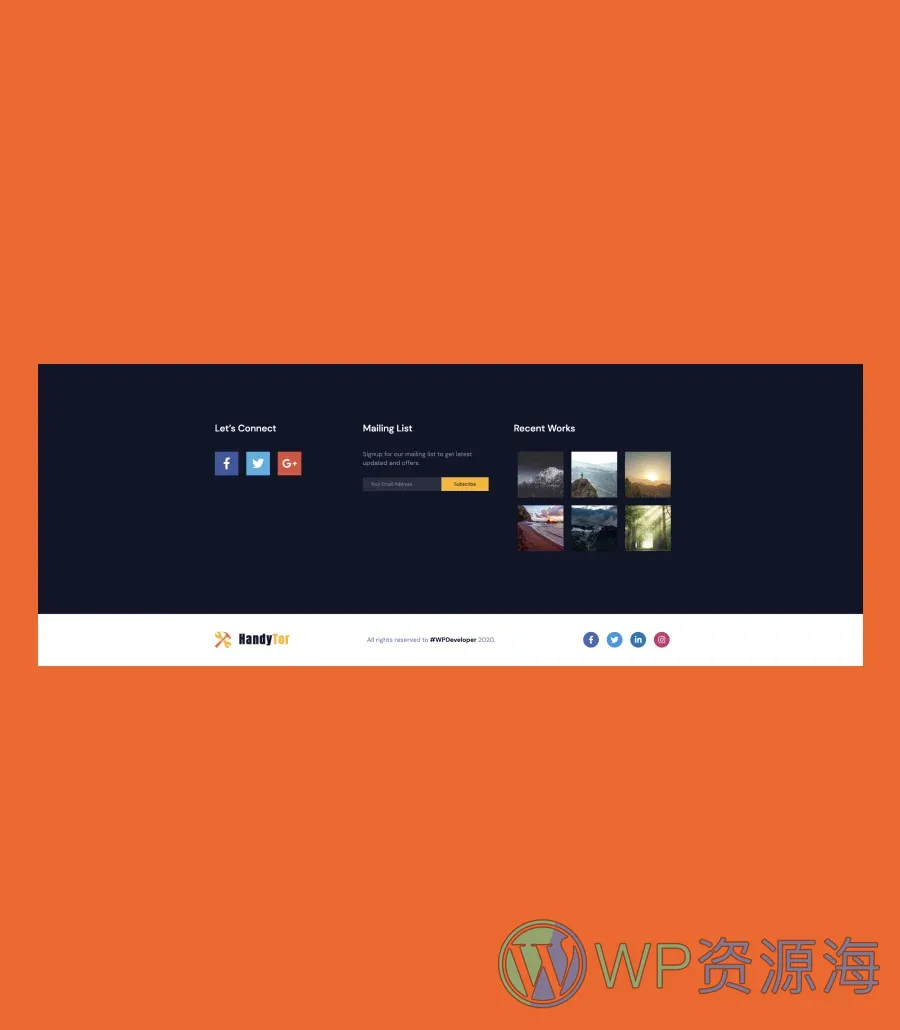 建筑服务Gutenberg网站模板_一键导入快速建站插图11-WP资源海 HandyTor Footer Section For Gutenberg