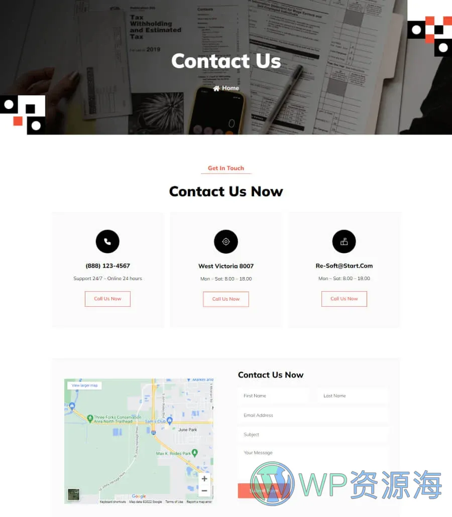 金融服务机构Gutenberg网站模板_一键导入快速建站插图3-WP资源海 Re-Soft Contact Page For Gutenberg