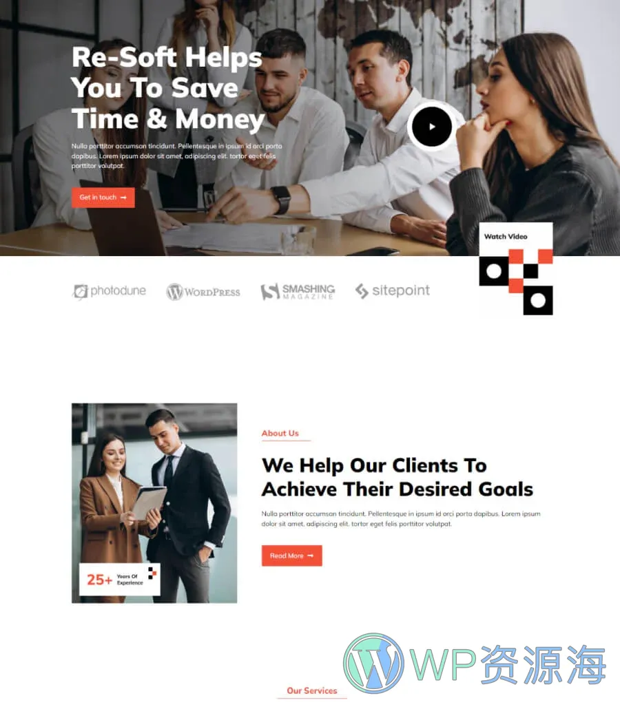 金融服务机构Gutenberg网站模板_一键导入快速建站插图1-WP资源海 Re-Soft Home Page For Gutenberg