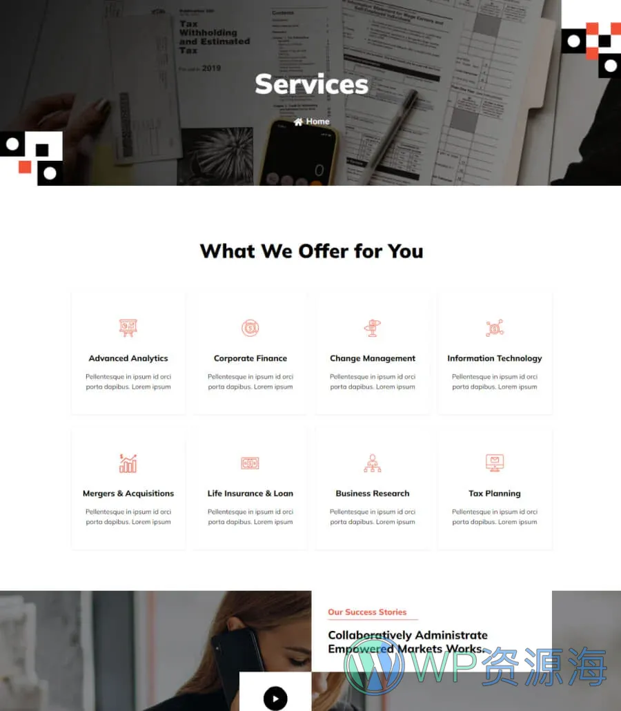 金融服务机构Gutenberg网站模板_一键导入快速建站插图4-WP资源海 Re-Soft Services Page For Gutenberg