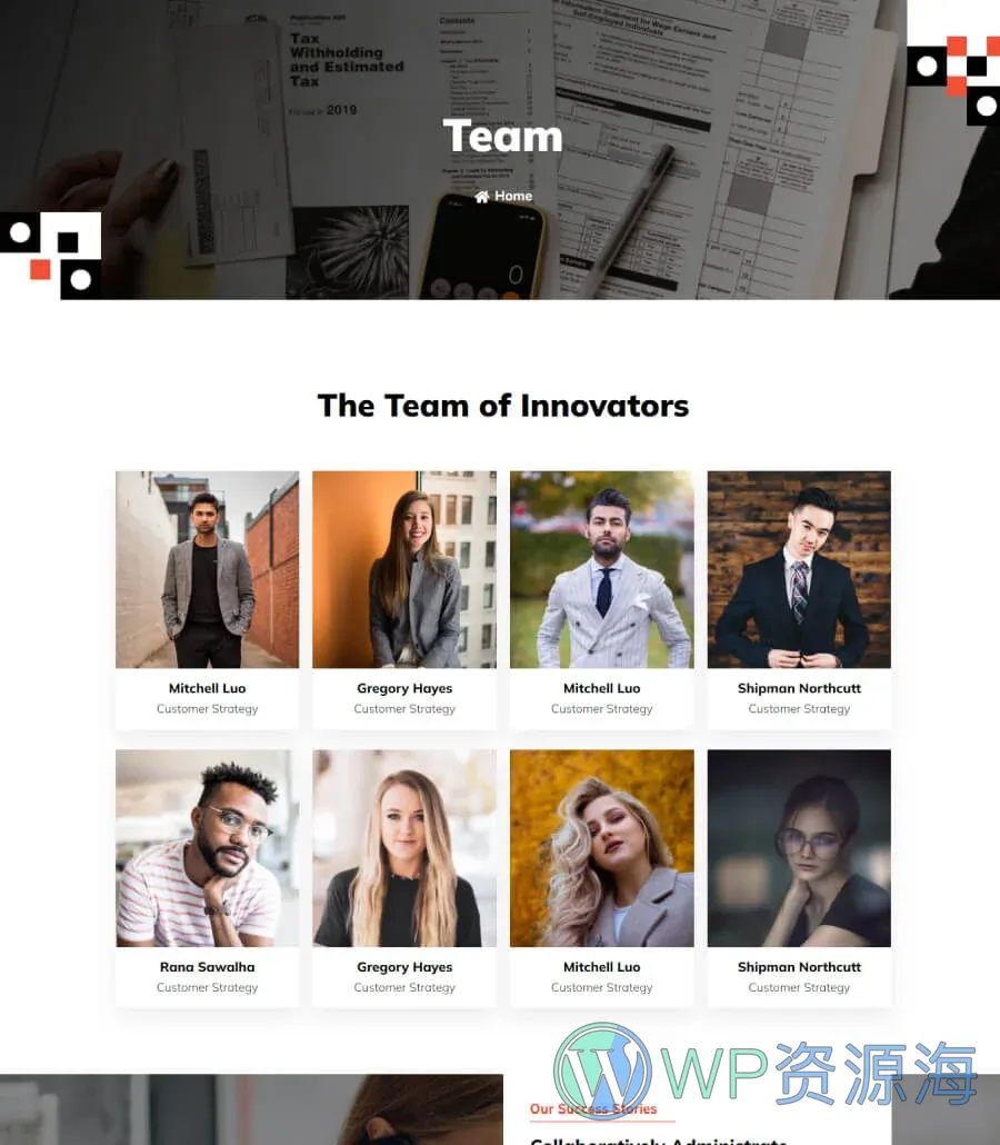 金融服务机构Gutenberg网站模板_一键导入快速建站插图5-WP资源海 Re-Soft Team Page For Gutenberg