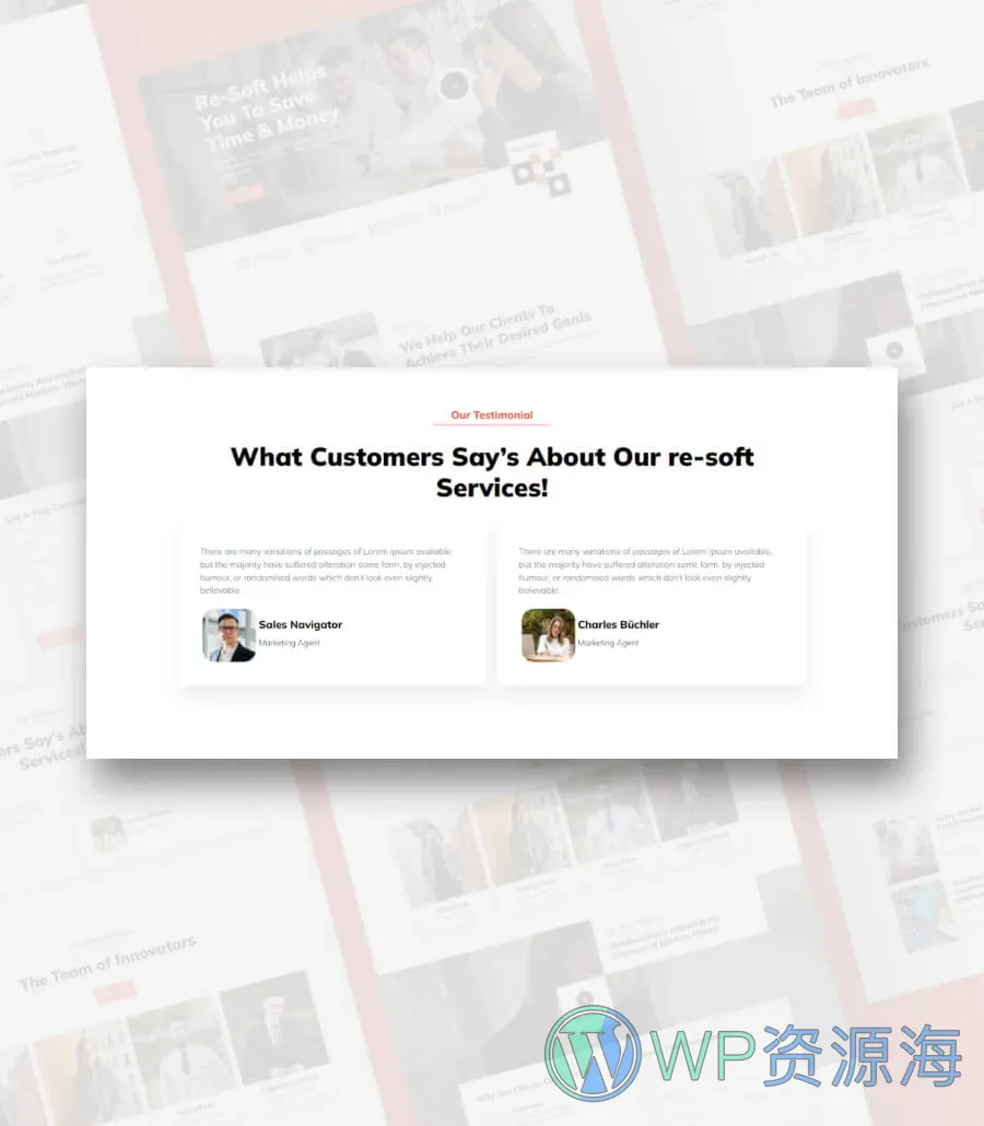 金融服务机构Gutenberg网站模板_一键导入快速建站插图8-WP资源海 Re-Soft Testimonial Section For Gutenberg