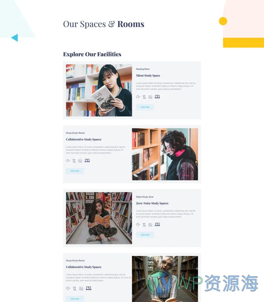 图书馆Gutenberg网站模板_一键导入快速建站插图3-WP资源海 EleBrary Spaces Page For Gutenberg
