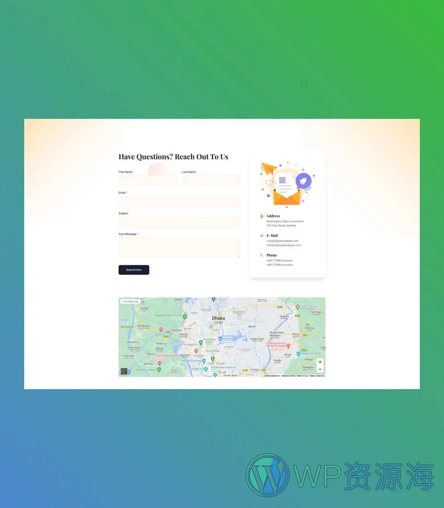 烹饪课程Gutenberg网站模板_一键导入快速建站插图3-WP资源海 Bitesize Contact Page For Gutenberg