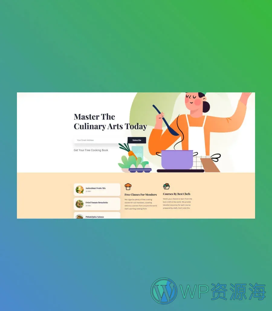 烹饪课程Gutenberg网站模板_一键导入快速建站插图5-WP资源海 Bitesize Hero Section For Gutenberg