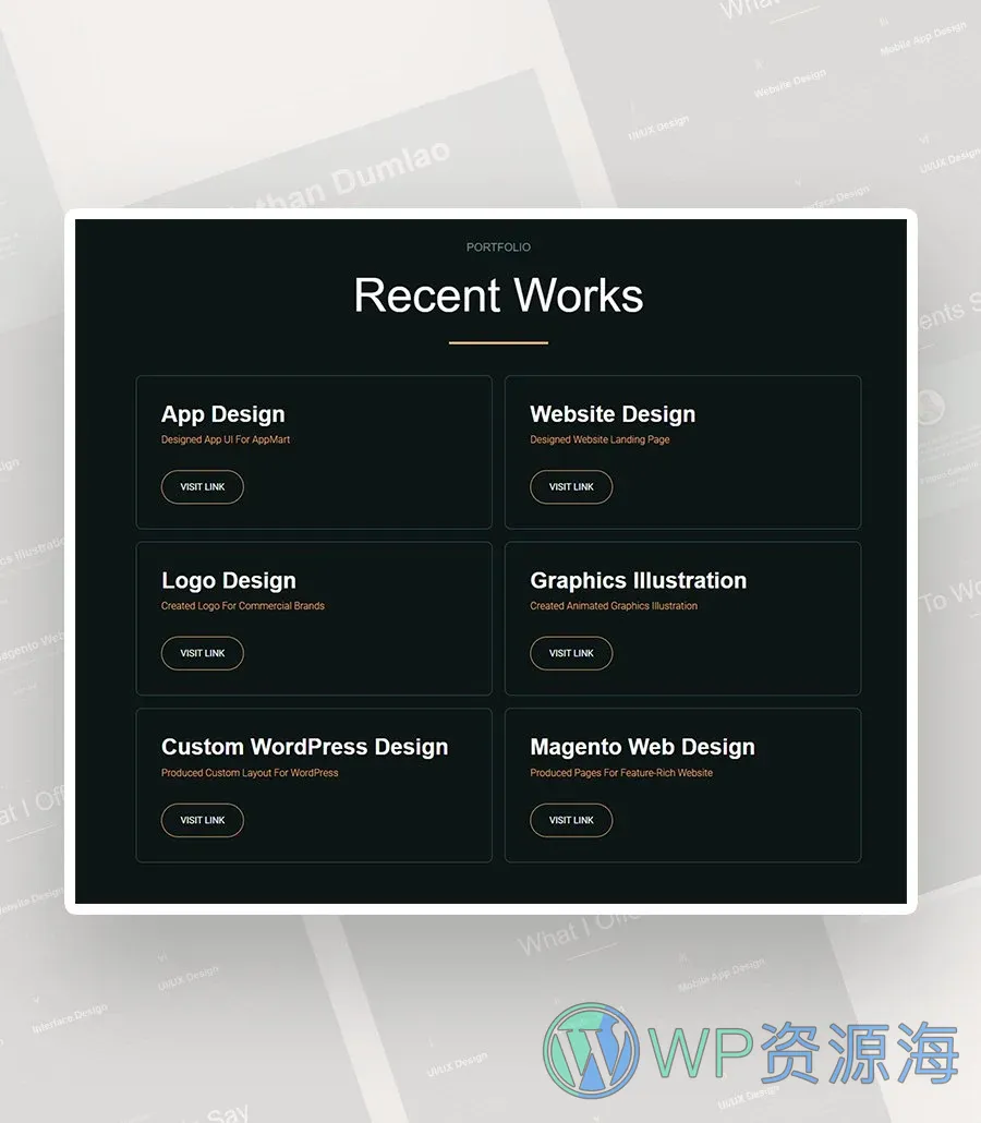个人简历Gutenberg网站模板_一键导入快速建站插图6-WP资源海 SleekResume Portfolio Section For Gutenberg
