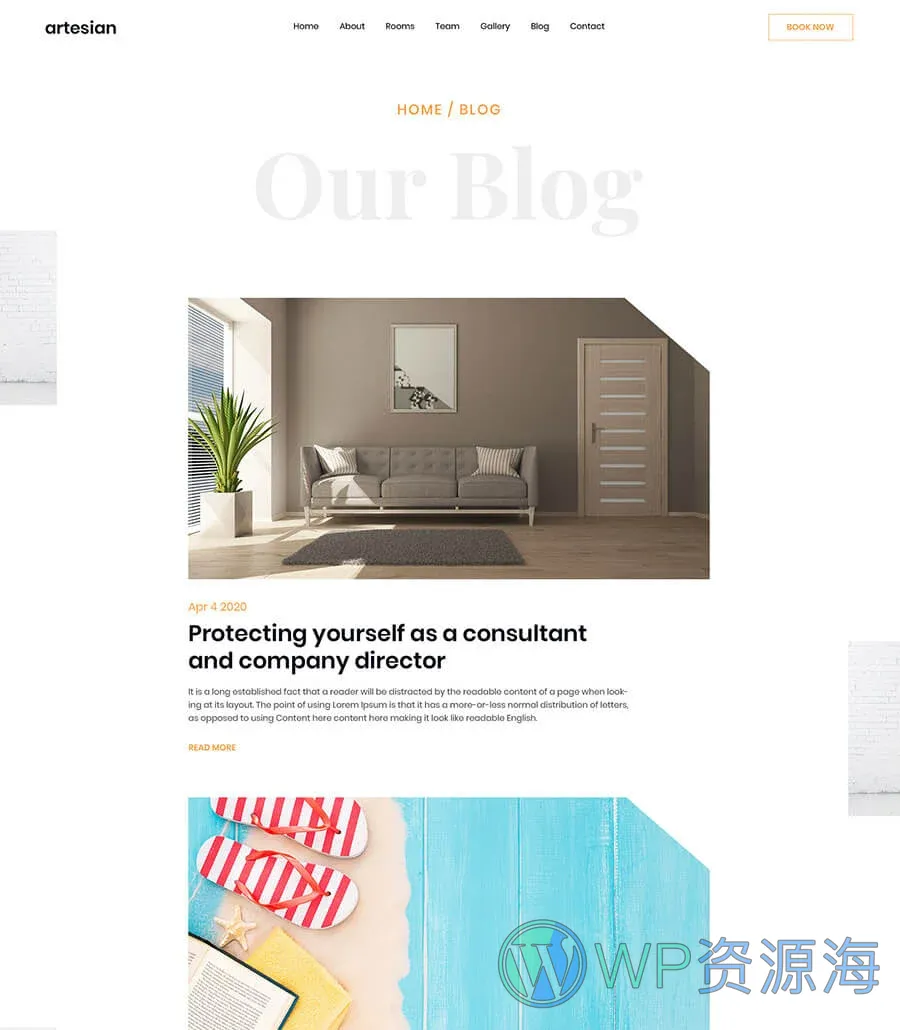 酒店与度假村Elementor网站模板_一键导入快速建站插图4-WP资源海 Blue Orchid Blog Page