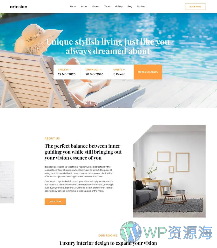 酒店与度假村Elementor网站模板_一键导入快速建站插图1-WP资源海 Blue Orchid Home Page