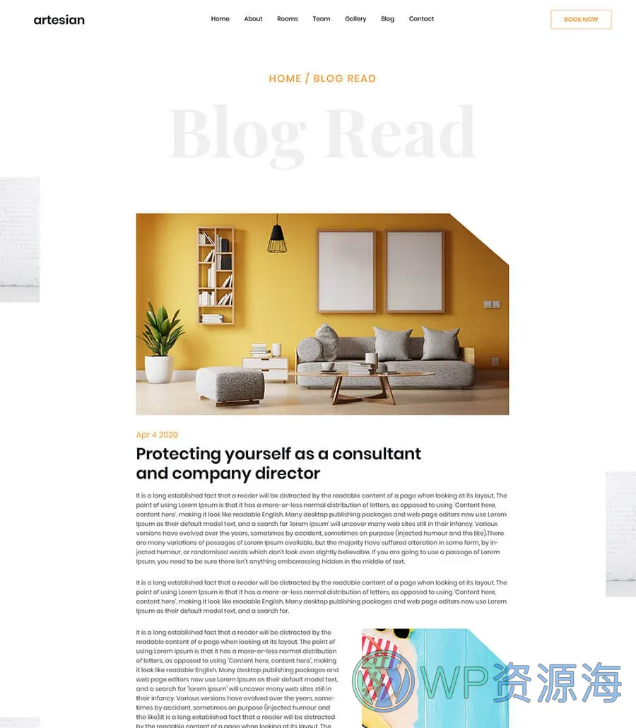 酒店与度假村Elementor网站模板_一键导入快速建站插图5-WP资源海 Blue Orchid Blog Details Page