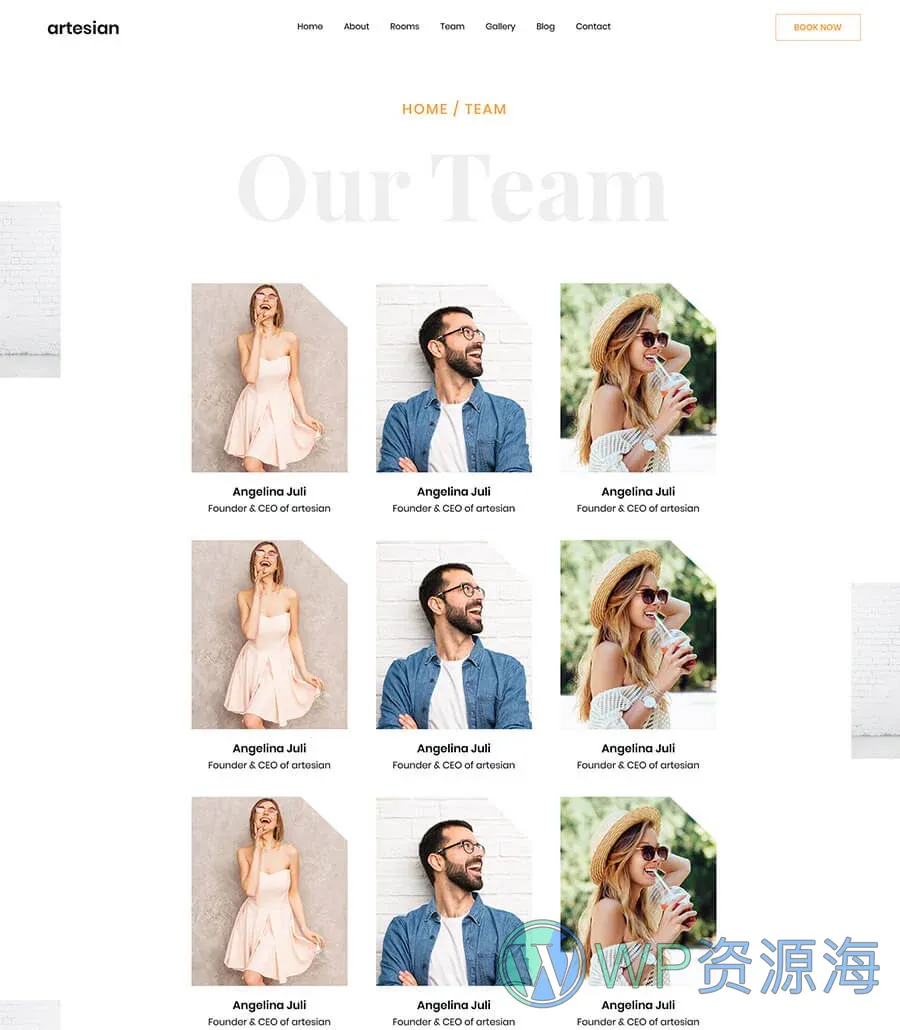 酒店与度假村Elementor网站模板_一键导入快速建站插图6-WP资源海 Blue Orchid Team Page