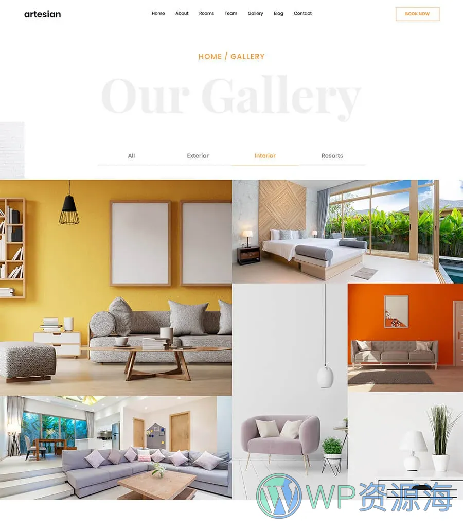 酒店与度假村Elementor网站模板_一键导入快速建站插图8-WP资源海 Blue Orchid Gallery Page