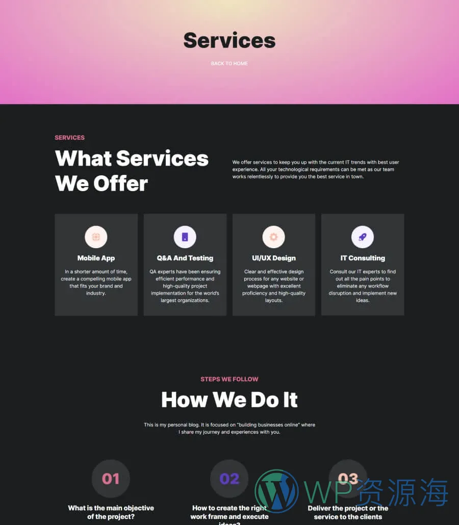软件公司Gutenberg网站模板_一键导入快速建站插图5-WP资源海 Coderlytics Services Page For Gutenberg