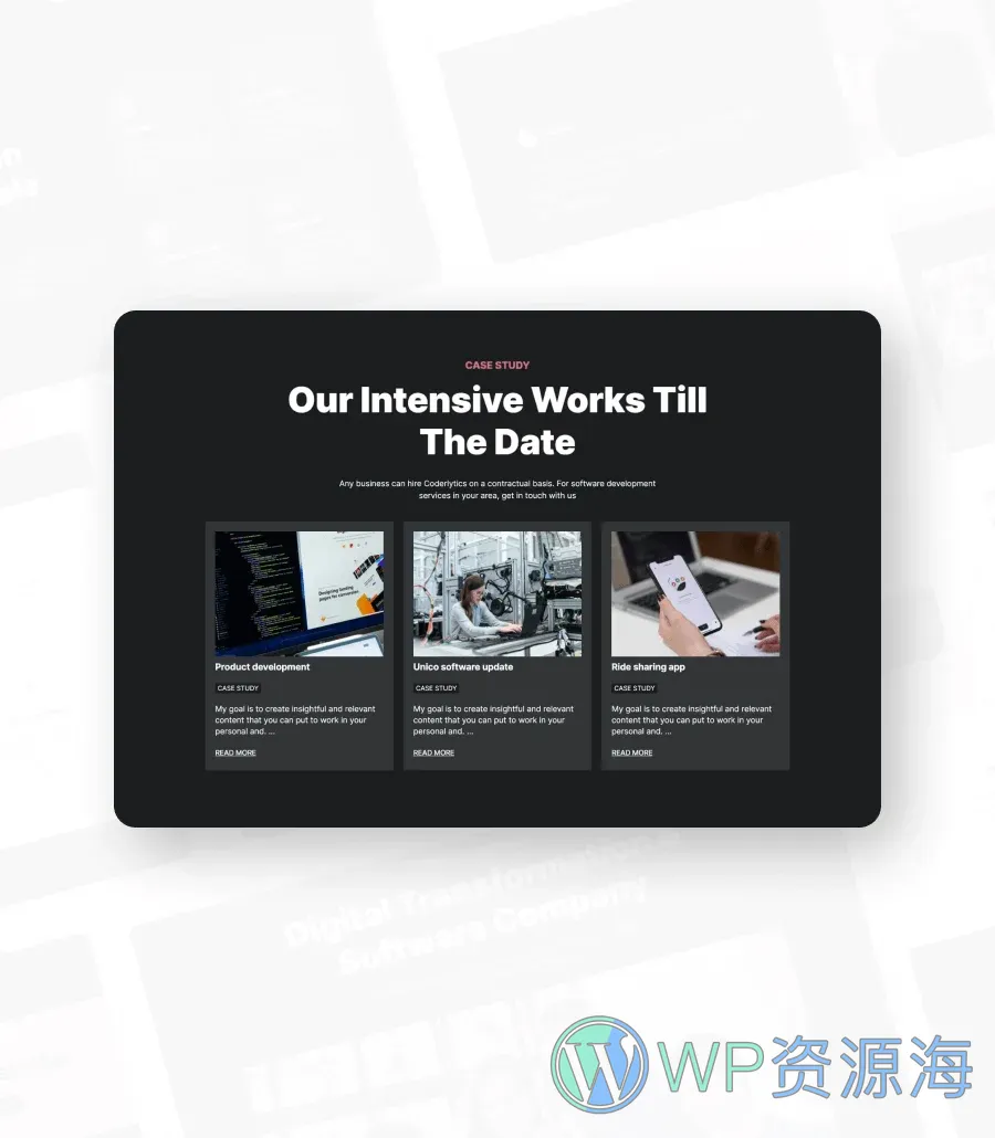 软件公司Gutenberg网站模板_一键导入快速建站插图10-WP资源海 Coderlytics Case Study Section For Gutenberg