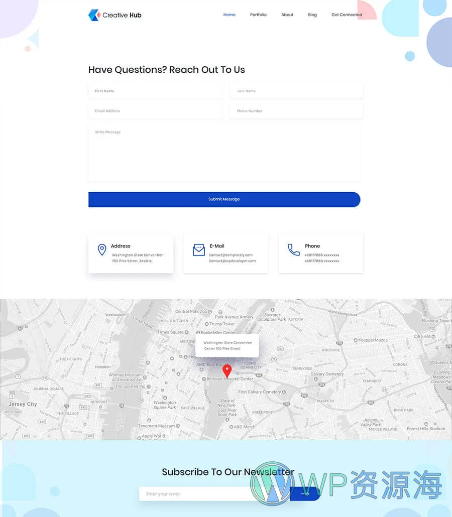 设计工作室Elementor网站模板_一键导入快速建站插图3-WP资源海 Creative Hub Contact Page