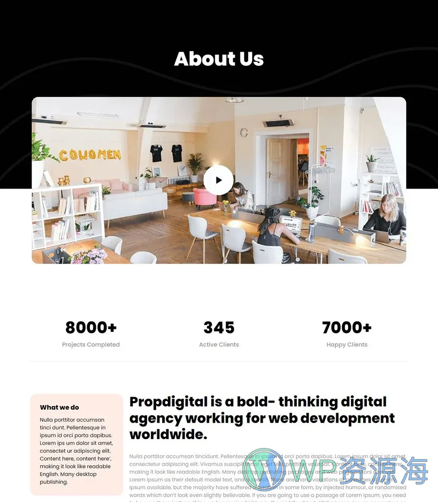 快速建站Gutenberg网站模板_一键导入快速建站插图3-WP资源海 PropDigital About Page For Gutenberg