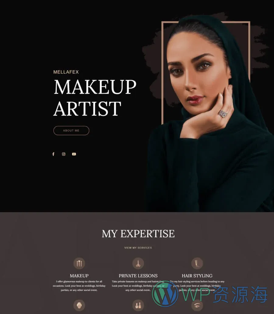 美妆艺术家Gutenberg网站模板_一键导入快速建站插图1-WP资源海 Mellafex Home Page For Gutenberg