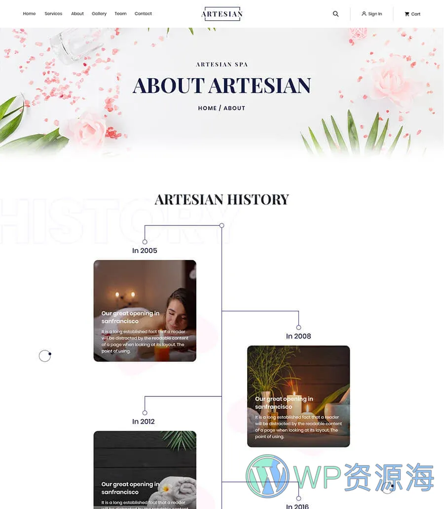 SPA水疗Elementor网站模板_一键导入快速建站插图4-WP资源海 Sweet Pixie About Page